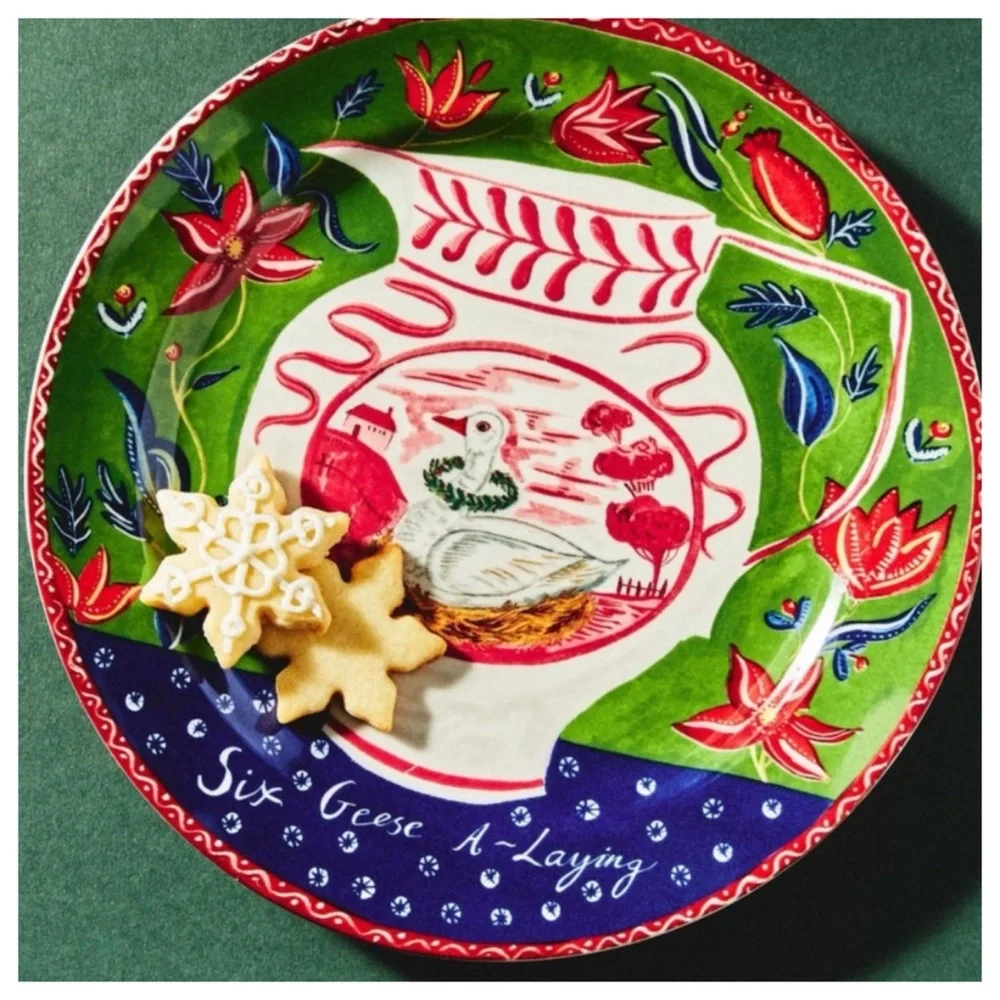 NIB Anthropologie Emily Maude 12 Days of Christmas 6 Geese Laying Dessert Plate